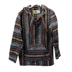 Earth Ragz Men's Hoodie Jacket M‎ Drug Rug Poncho Boho Festival Pockets Rainbow